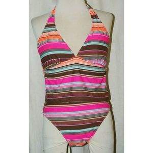 Carolina Blues Multicolor Striped Tankini Slingshot High Waisted Swimsuit Size L